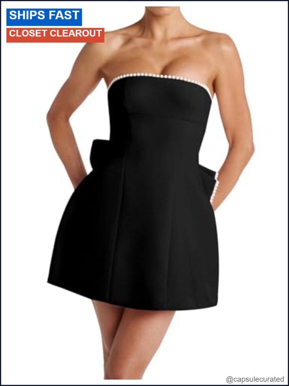 A-Line Mini Dress Strapless Off Shoulder Backless Pearl Bow Party